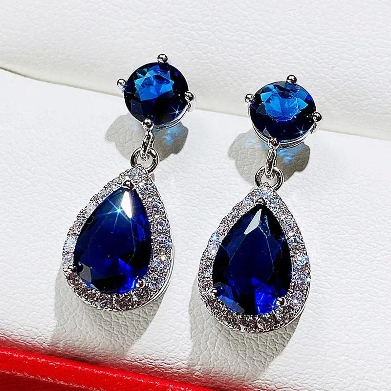 Luxury Square Green Cubic Zirconia Crystal Pendant Earrings Exquisite Fashionable  Women'S Wedding Jewelry