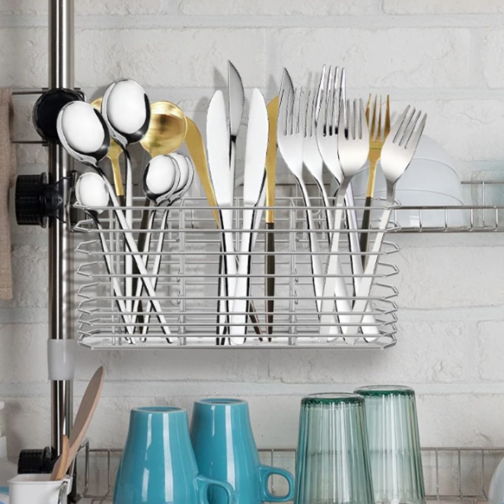 Stainless Steel Utensil Storage Rack Hanging Breathable Cutlery Organizer Drained Chopsticks Holder Fork