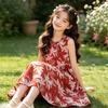 Girls' Summer Floral Print A-line Dress