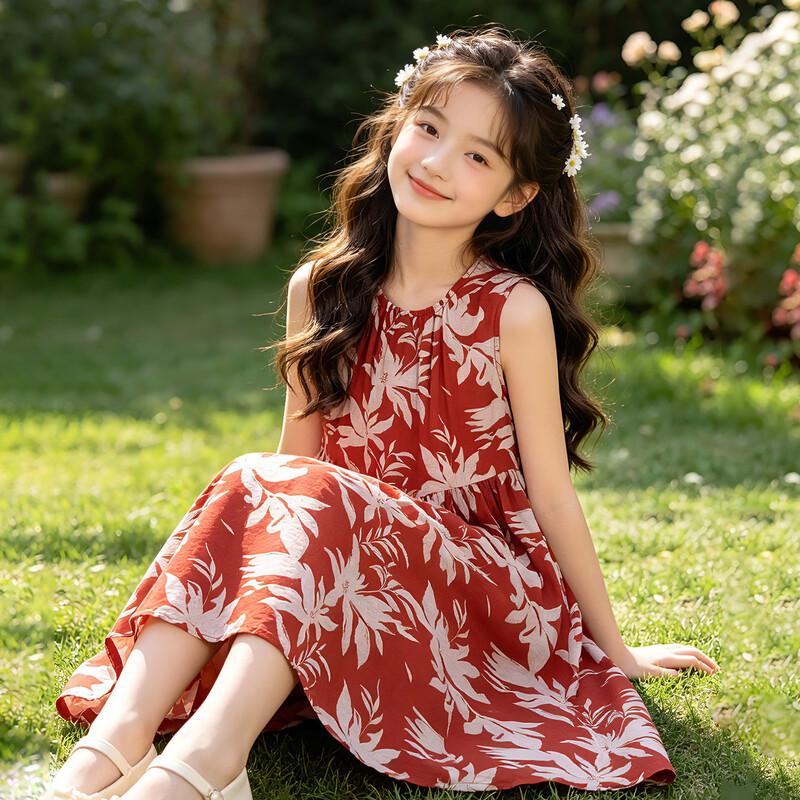 Girls' Summer Floral Print A-line Dress