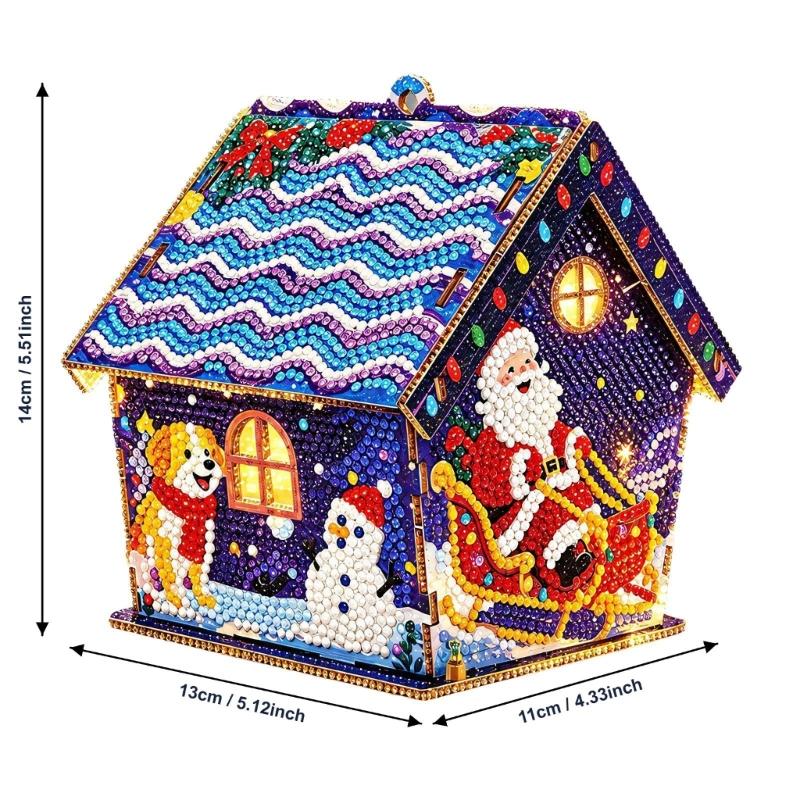 Freestanding Wooden Christmas Art Craft, Multicolored Decorative Project for Creating Pitched-Roof Seasonal Display
