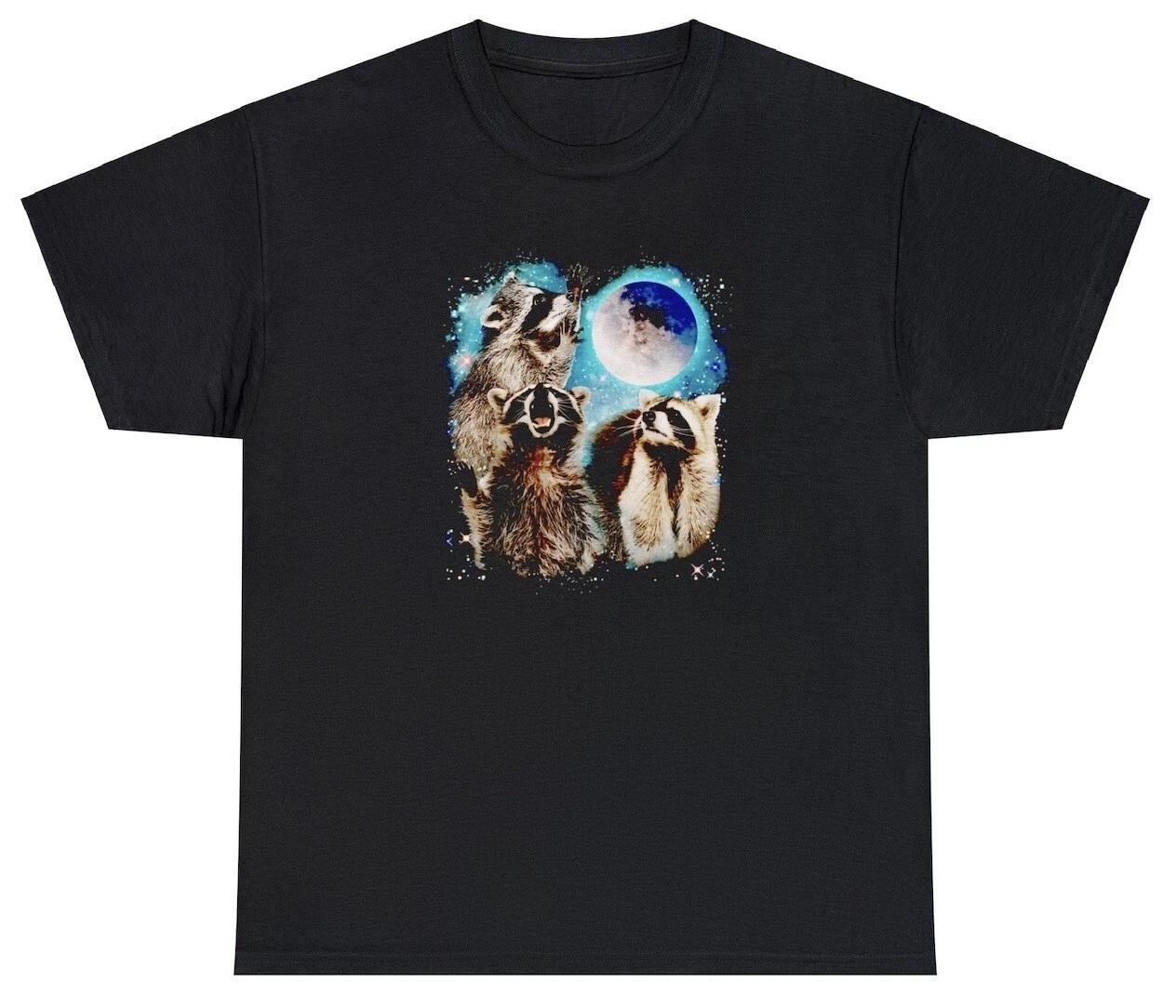 Three Raccoons Howling At The Moon T Shirt Funny Racoon Lover Meme Humor Tee L
