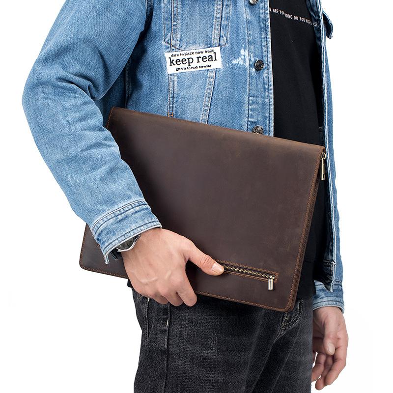 Multi-functional Genuine Leather Flat Bag, Business Document Holder, A4 Folder