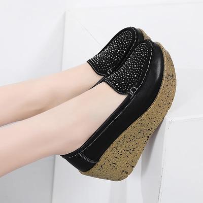 Lente Herfst Dames Platform Wedge Schoenen Dames Echt Leer Mocassins Loafers Casual Slip-on Dikke Zool Elevator Schoeisel