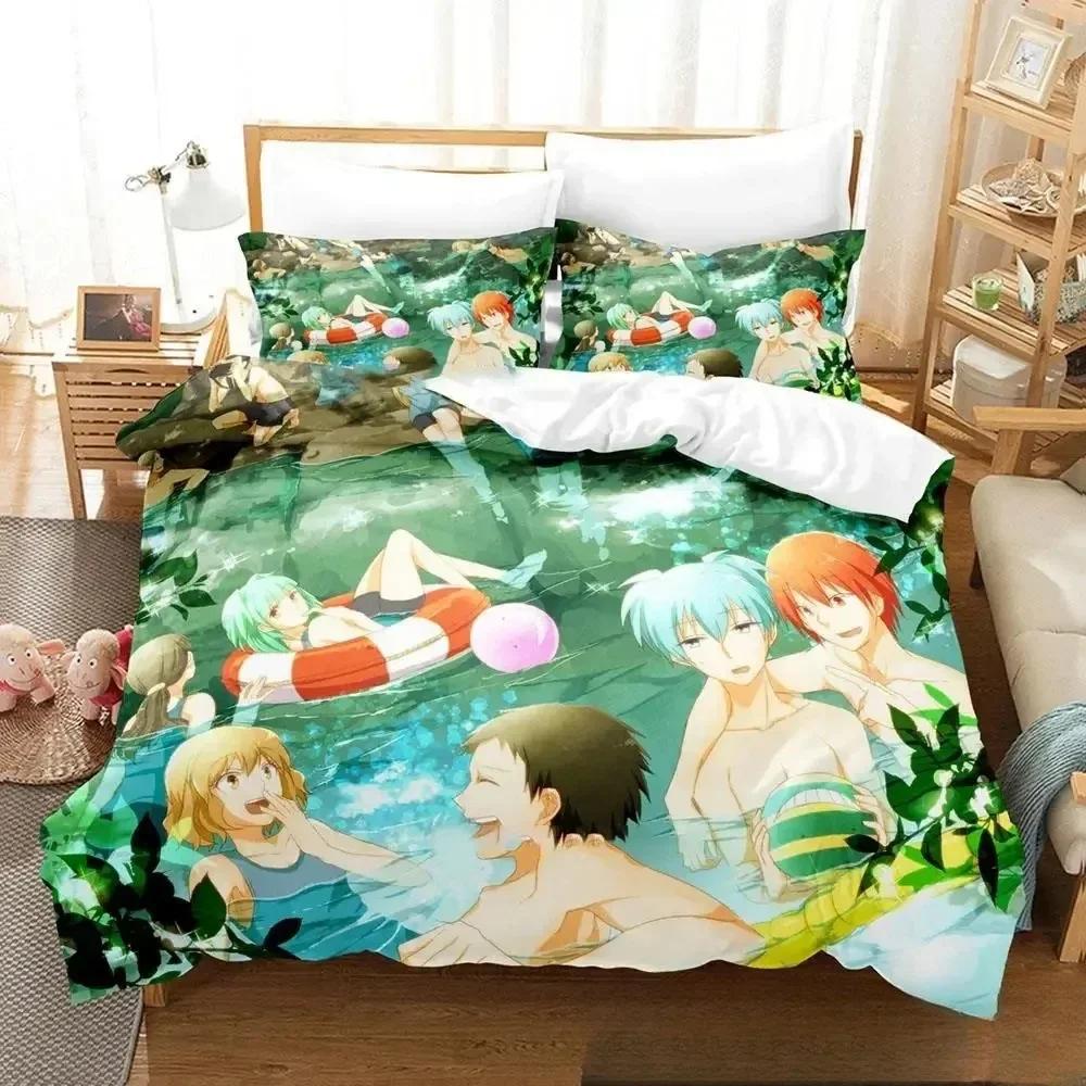 

3D Assassination Classroom Koro-sensei Bedding Set Printed With Pillowcase Bed Duvet Cover Soft Single Double Queen King Size EU Single(135*200cm)3pcs