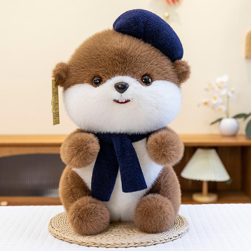 

Cute and Cute Beaver Plush Toy Exquisite Beret Scarf Beaver Doll Doll Couple Gift Ornaments 35cm