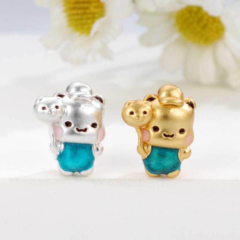 Sterling Silver 999 Cartoon Luck Beads Hand-Woven Rope DIY Jewelry Accessories