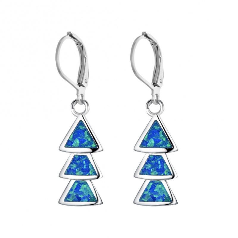 

Hot Sale Three Blue Triangular Earrings Female Long Pendant Earrings Creative Temperament Accessories