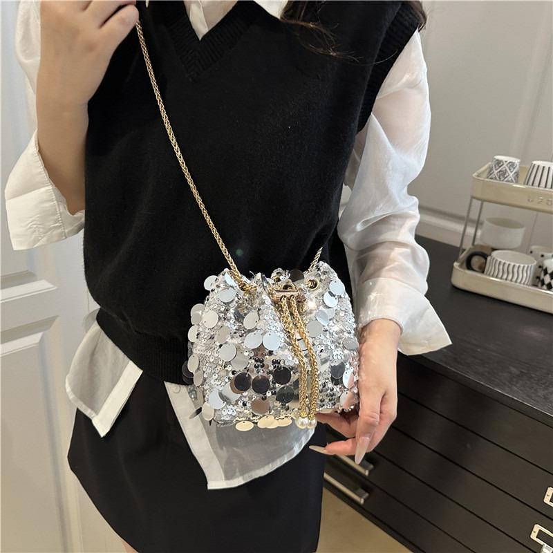 Sequin Trend Fashion Bucket Bag New Niche Design Chain Shoulder Messenger Bag