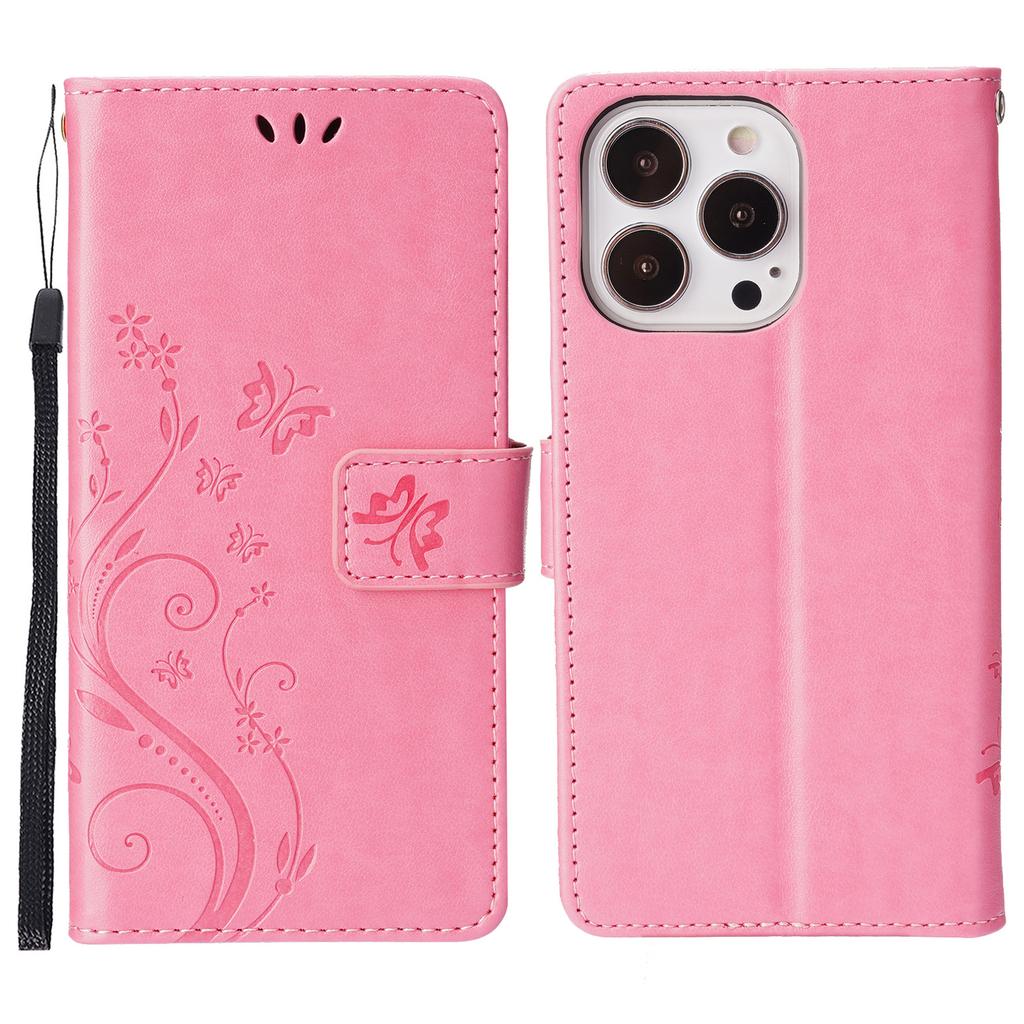 For iPhone 16 Pro Case Shockproof Butterfly Floral Leather Flip Phone Cover