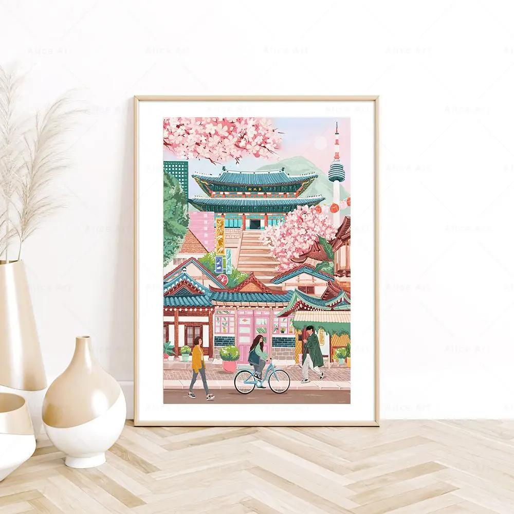 Canvas Paintings Picture South Korea Travel Wall Art Posters and Prints Travel City Decorative Room Home Decor Housewarming Gift