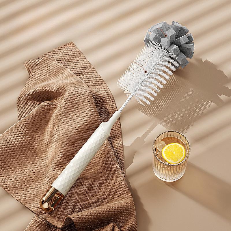 2 In 1 Long Handle Sponge And Brush Cup Cleaner, Heavy Duty Plastic Bottle Scrubber For Kitchen, Baby Bottle And Thermos