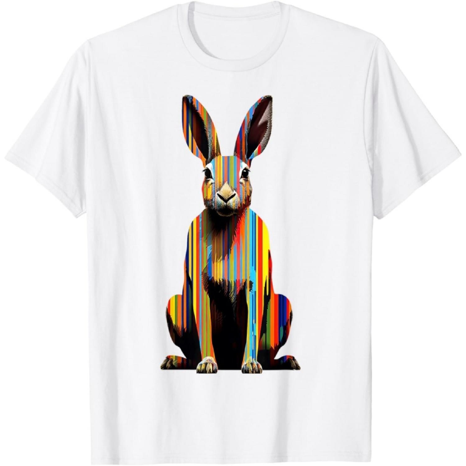 Rabbit Motif Geometric Animal Colorful Abstract Art Rabbit T-Shirt S