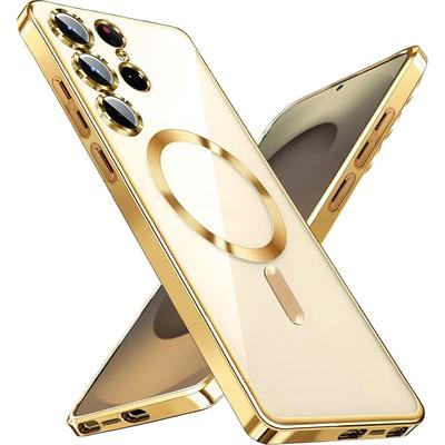 Capa Magnética Forte Magsafe Para Samsung Galaxy S25 Edge S24 S23 S21 FE S22 Ultra Plus Luxuosa Galvanizada Silicone Macio Transparente