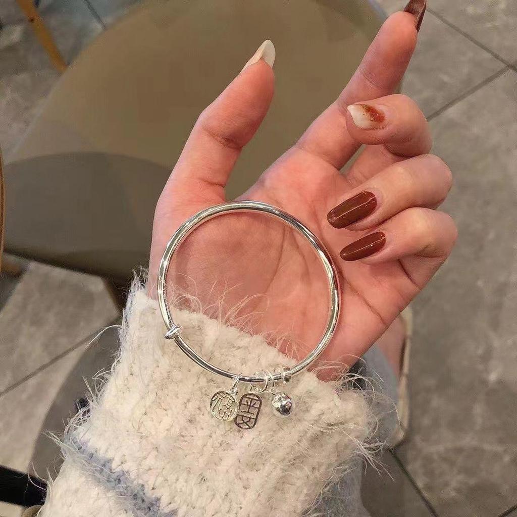 999.9 Pure Silver Bangle - Women's Sterling Silver Bracelet, Qixi Valentine's Day Gift for Wife or Girlfriend