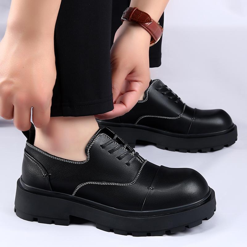 Nowa Moda Skórzane Męskie Buty Casual Oddychające Biznesowe Sznurowane Minimalizm Gruba Podeszwa Męskie Buty Podwyższające Wzrost Buty do Chodzenia