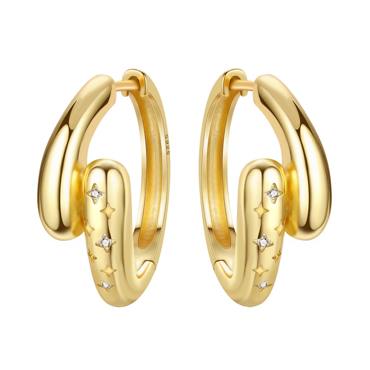 

S925 Sterling Silver Golden Personalized Design Earrings Hoop Earrings Women Jewelry Original Trendy Anniversary Gifts