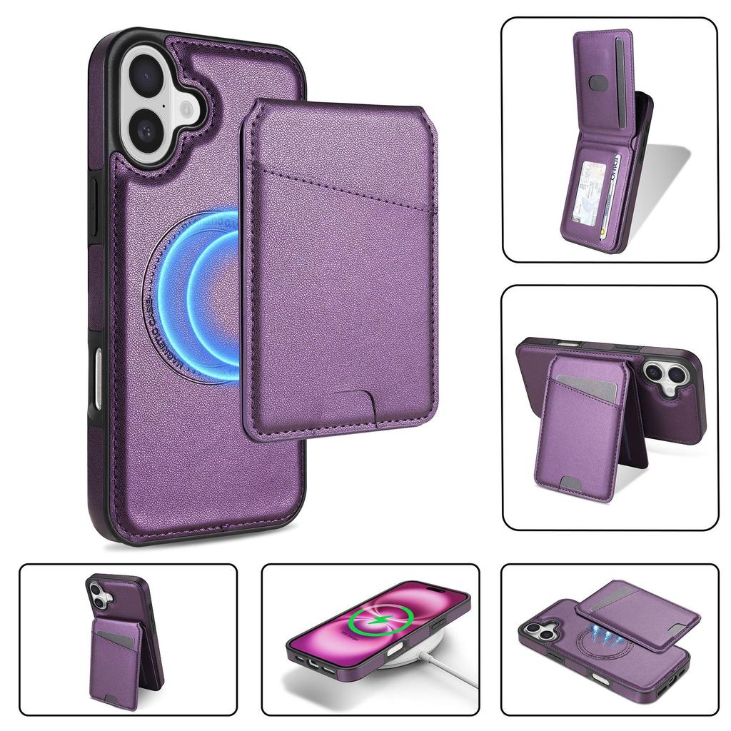 Applicable to iPhone17 mobile phone case Samsung S25 magnetic wireless charging card bag bracket anti-drop protective case 16E