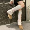 Gothic Women Leg Warmers Harajuku Punk Star Crosses Pattern Flared Knitted Foot Cover Winter Warm Long Socks Streetwear