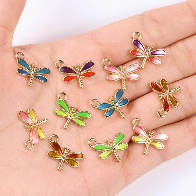 10Pcs 22*17mm Gold Colour Alloy Enamel Bee Pendant Oil Dripping Animal Charms for Jewelry Making DIY Necklace Earrings Accessory