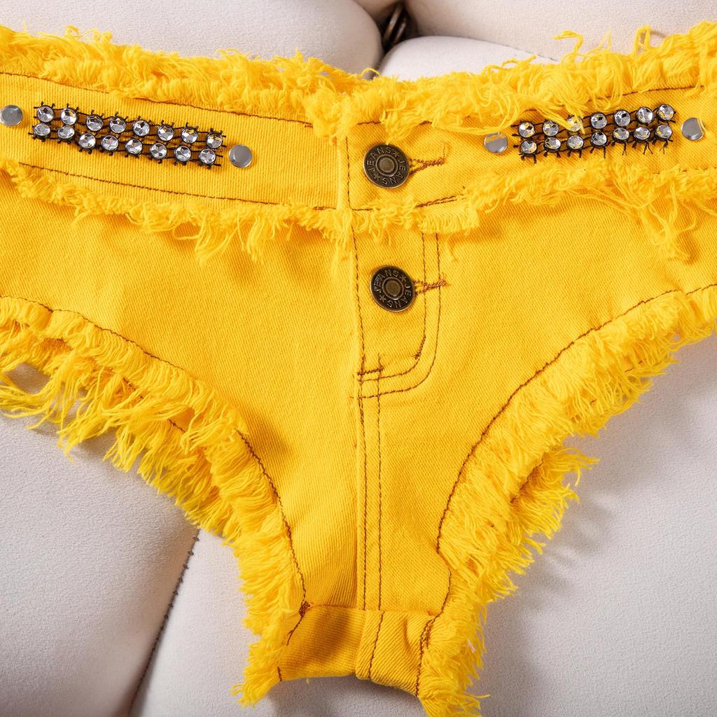 European & American Style Low Waist Denim Shorts - Sexy, High Elasticity, Plus Size Sequin Design