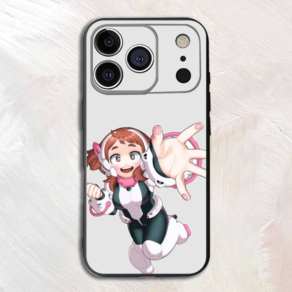 Anime Figur O-Ochaco U-Uraraka Schwarzes Handyhülle Für iPhone 17,16,15,14,13,12,13,11 Pro Max Plus mini Silikon Weiche Rückseite