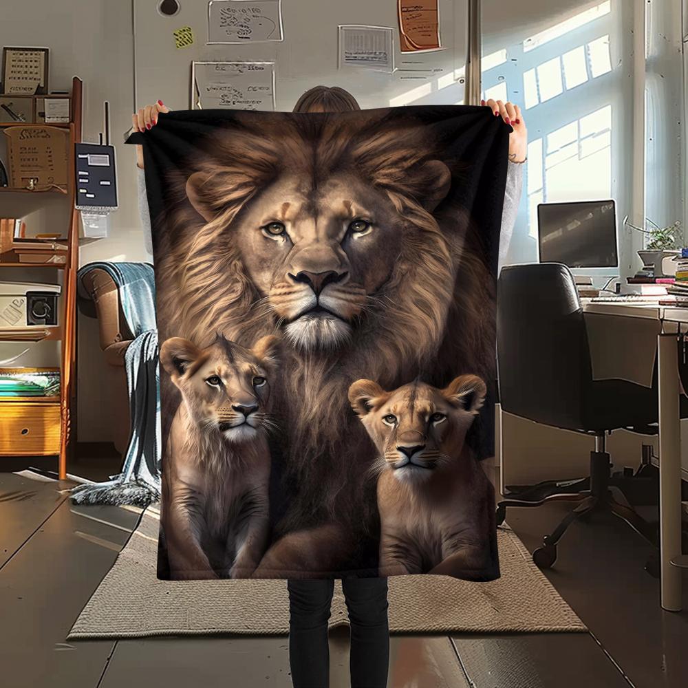 1Pc 3D Lion Print Flannel Blanket, High Quality Comfortable for All Seasons, Home Decor, Warmth and Comfort, Perfect for Christmas Gifts