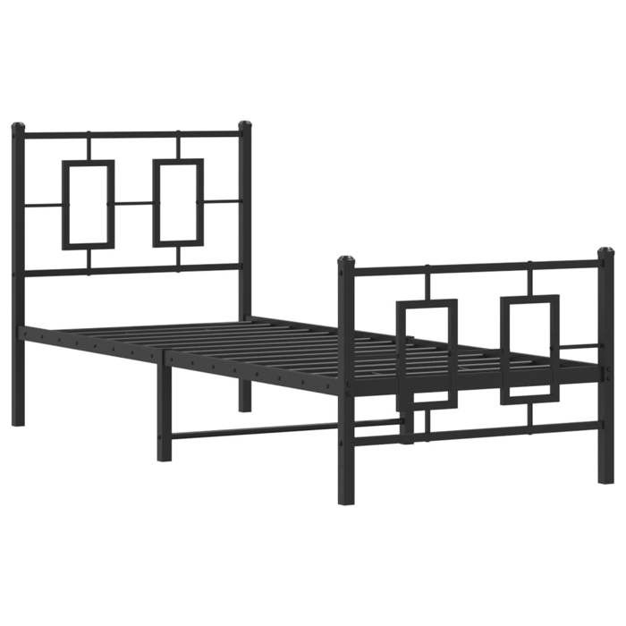 VidaXL Cadre de Lit Métal avec Tête de Lit Pied de Lit, Lit Simple avec Sommier à Lattes, Lit Adulte avec Pied Chambre, 374249