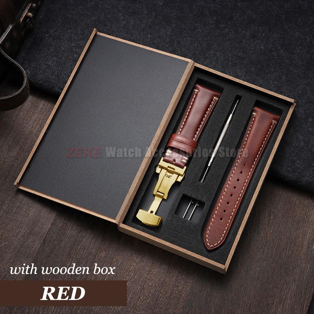 Armband 20mm 22mm 24mm Echtes Leder Uhrenarmband mit Geschenkbox Universelle Schmetterlingsschließe Rindsleder Herren Business Armband