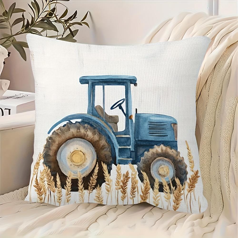 Blue Tractor Wheat Field Pillow Cover Farmhouse Style Cushion Case for Sofa Bedroom Home Decor Gift XCM