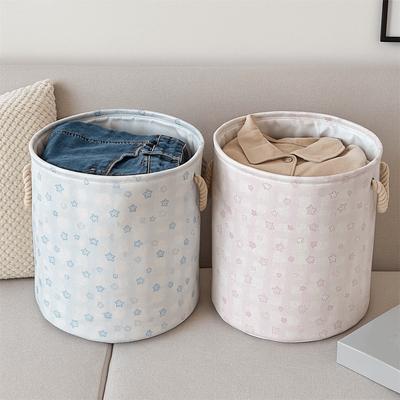 Cotton Linen Dirty Clothes Basket Cute Large Capacity Toys Storage Basket with Handle Round Shape Laundry Hamper Dormitory
