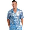 Mens See Through Shirt Turn Down Collar Short Sleeve Water Ripple Shine Beachwear Clubwear Top