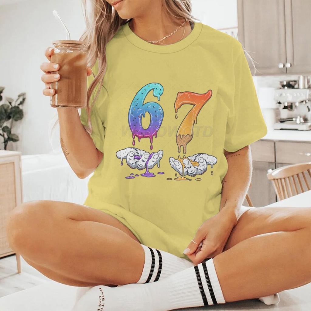 6 7 Number Print Tshirt for Unisex Women Funny 6 7 Memes Drip Fashion Casual Tops Streetwear Six Seven Womens Unisexs Clothing