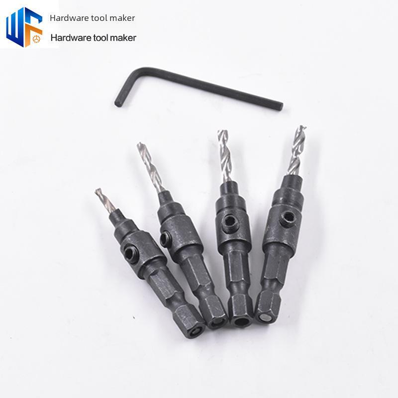 Senkbohrer-Set mit Sechskantschaft für die Holzbearbeitung – Integration von Anfas- und Lochöffner aus Schnellarbeitsstahl