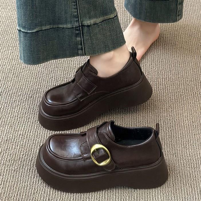 Platform British style small leather shoes women's 2025 spring and autumn new one-pedal black jk single shoes lazy Doudou loafers