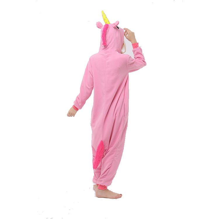 Animal Cartoon One-Piece Pajamas Pink Threaded Low Fleece Couple Loungewear
