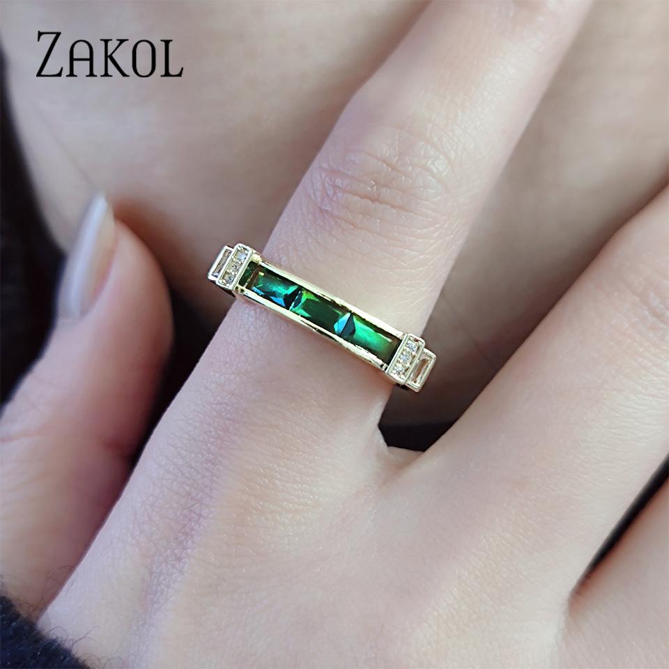 Classic Baguette Cubic Zirconia Engagement Rings for Women Luxury 18K Gold Color Plated Wedding Party Jewelry