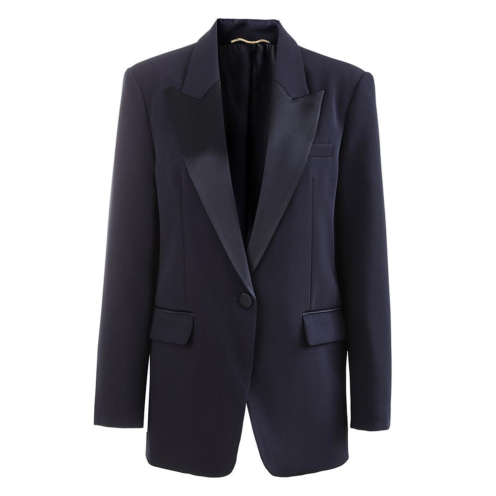 Nanyou Women's High-End Acetate Blazer - Spring/Summer 2025 Loose Fit, Drapey Patchwork Design