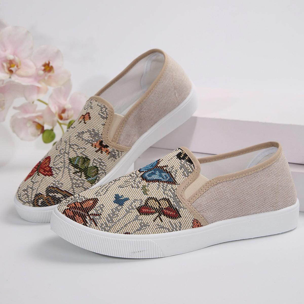 Весна и лето Новые женские парусиновые туфли Модные универсальные повседневные туфли на платформе с одной педалью в китайском стиле для женщин 36 хаки 1819₽