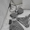 Korean Striped Three-Piece Bikini Set - Sexy Bandeau with Chest Pads and Halter Neck, Perfect for Hot Springs & High-End Resorts