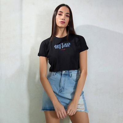 Virgio Mulheres Comprimento Cropped Ajuste Regular Boxy Top Redondo