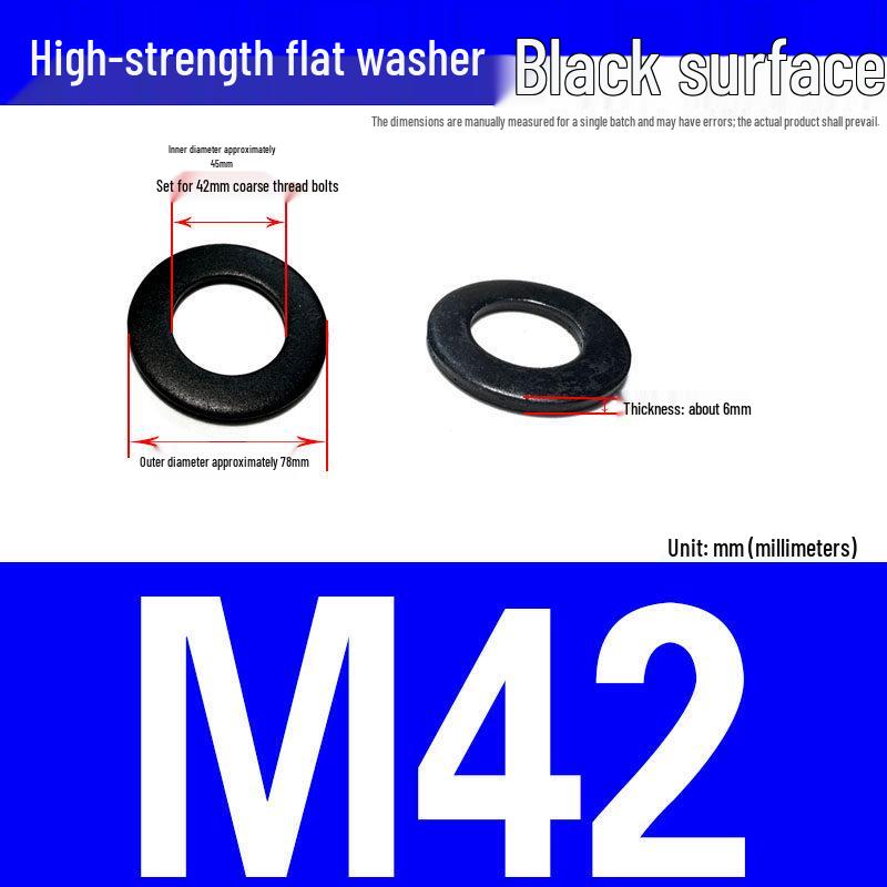 Large-Edge Flat Washer: Thickened, Widened, Blackened Quenched, M20/M24/M30, Grade 8.