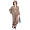 Stylish Spring/Autumn Two-Piece Set: Long-Sleeve Top & Wide-Leg Pants for Middle-Aged Women