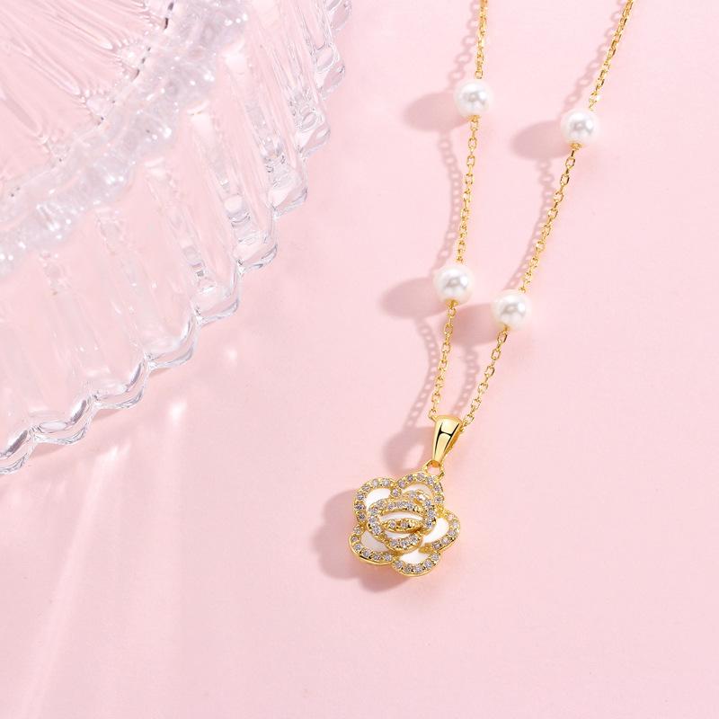 Camellia Necklace Women S Fashion Retro French Lamp Luxury Romantic Pearl Tassel Flower Necklace Premium Durable