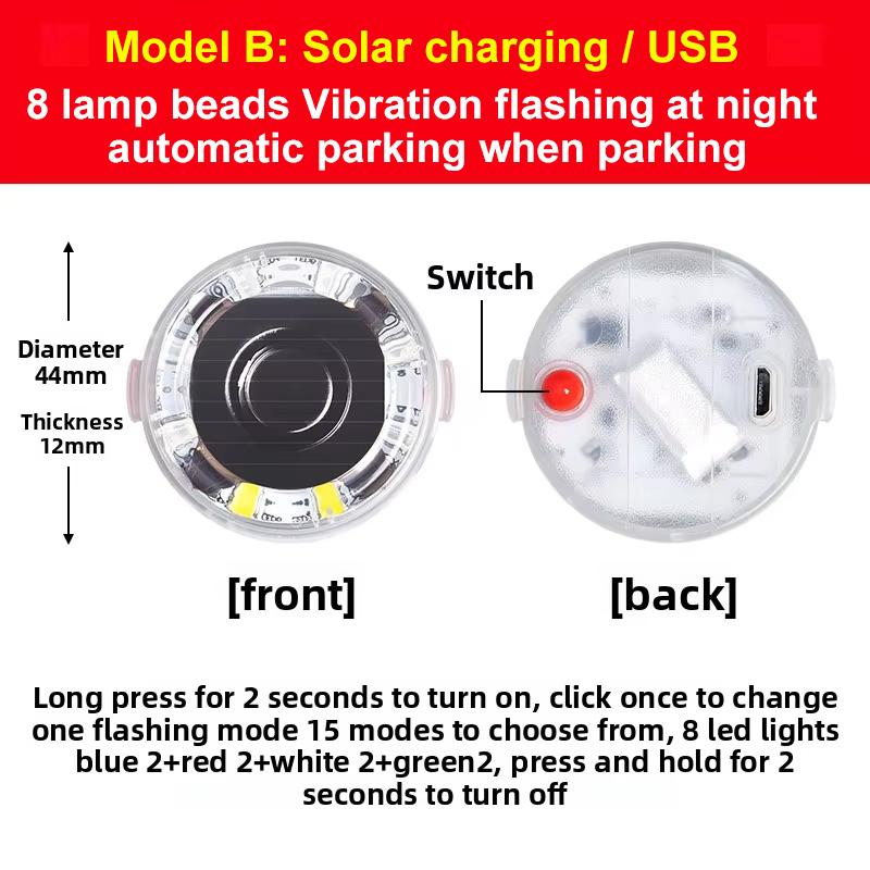Solar-Powered Anti-Chase Rear Tail Light Waterproof Anti-Collision Warning Lights Wireless LED Strobe Lamp for Car Motorcycle