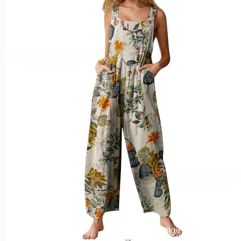 Salopete de vară pentru femei cu bretele Salopete cu salopete vintage cu imprimeu floral Salopete lungi fără mâneci Salopete Salopete Salopete