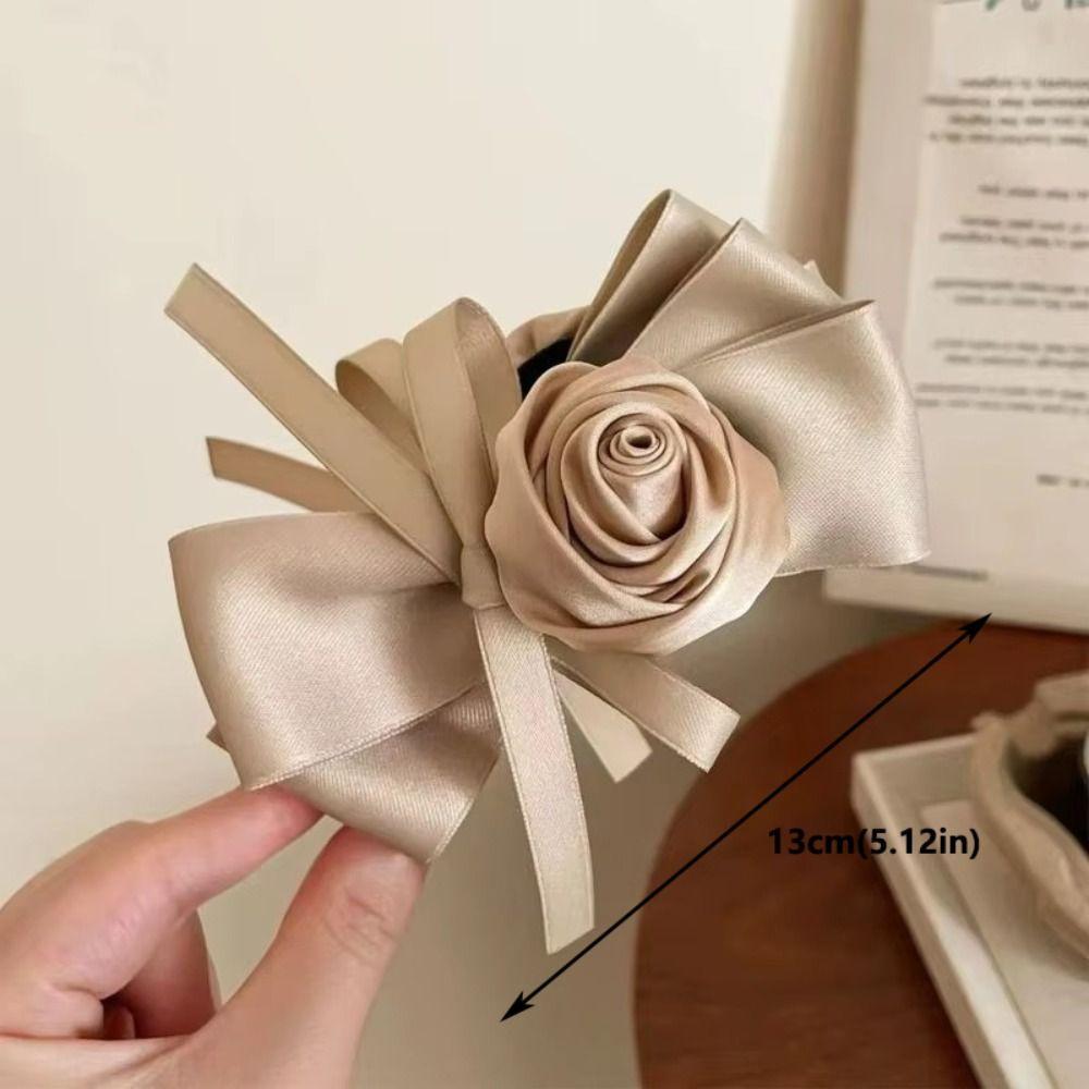 Jaw Clip Style Rose Hair Clip Satin Ribbon Ponytail Hair Claw Retro Rose Banana Clip For Women