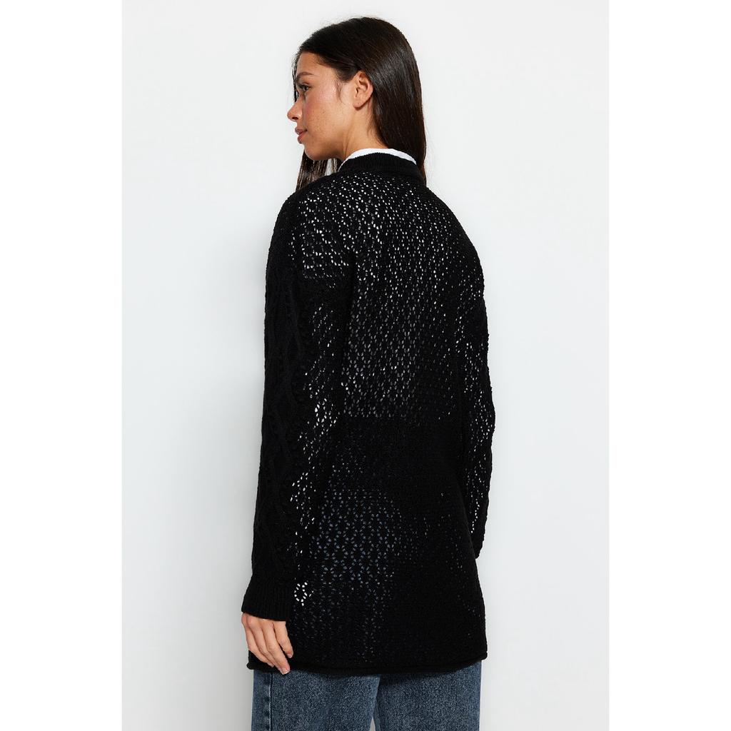 Navy Blue Openwork Knitwear Sweater Tctaw22ak0089