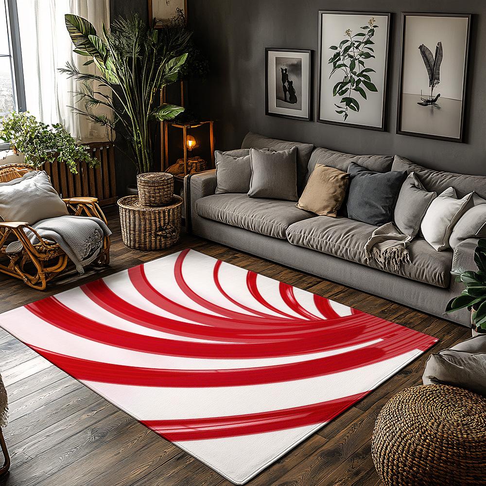 

Tuniu Red Striped Rug Modern Abstract Living Room Carpet Non-Slip Floor Mat Decorative Area Rug 50x80cm