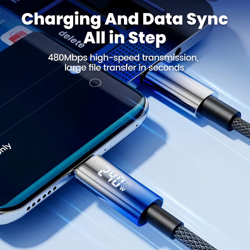 240W Dual USB C Cable Fast Charging Nylon Braided Type-C to Type-C Data Cord for Samsung Huawei Xiaomi Laptop Phone